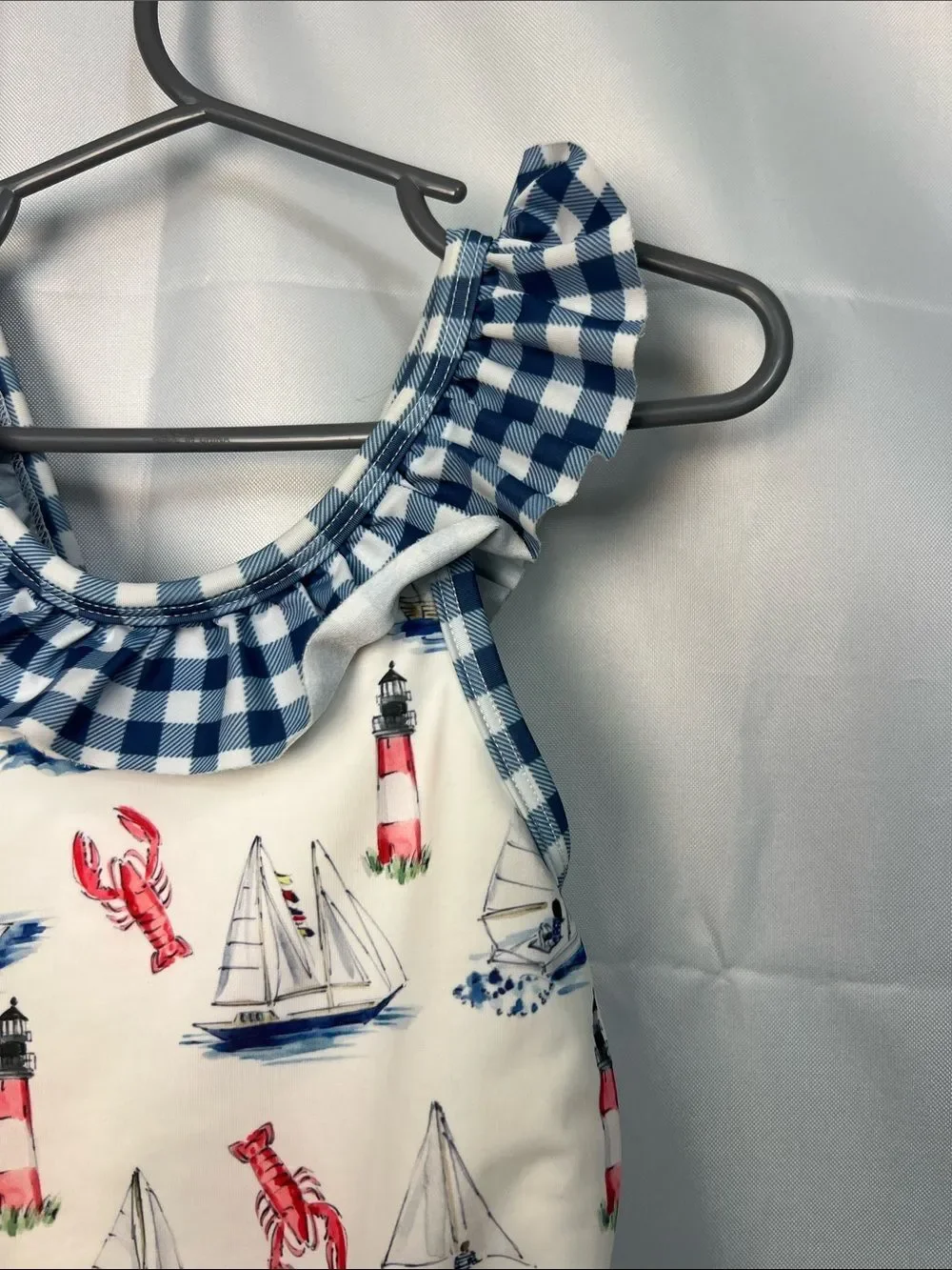 Smocking Bird boat lighthouse and lobster print one piece swimsuit size 18 month